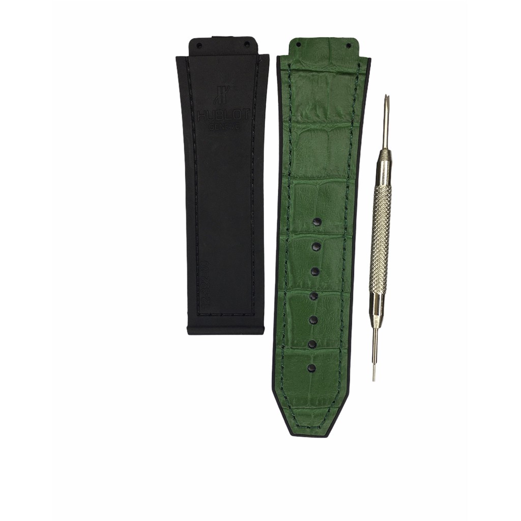 Dây đồng hồ cao cấp Hublot nam size 42 - Lót da vân cá sấu xanh size 19x25x22mm