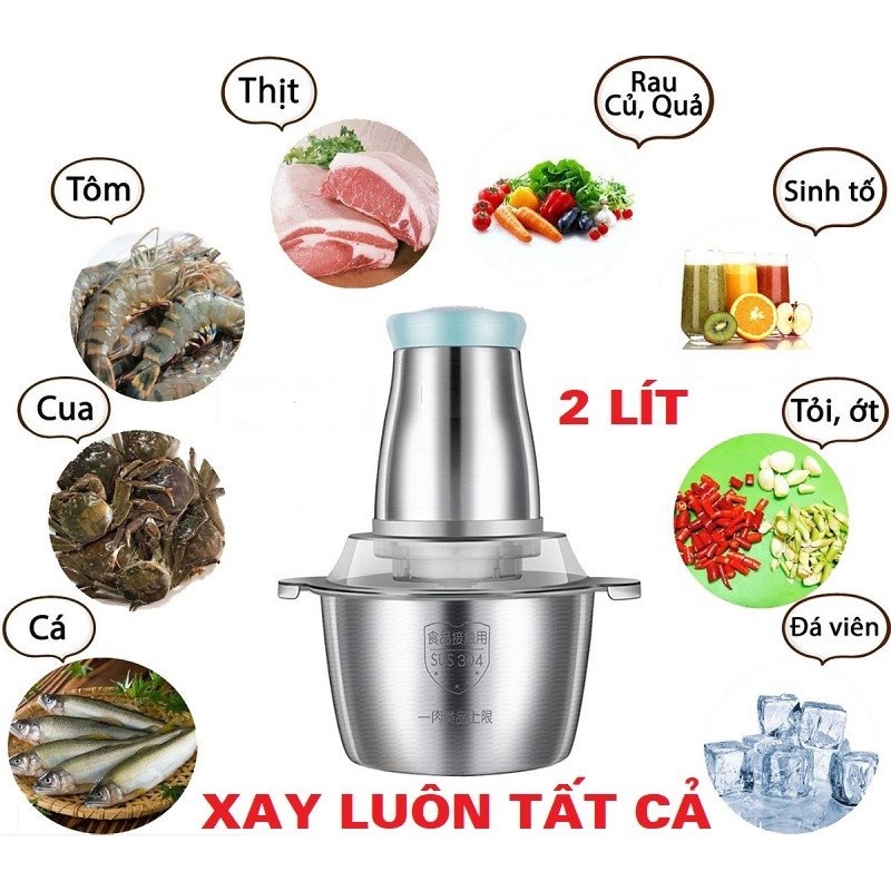 Máy xay thịt cối Inox 4 lưỡi đa năng siêu sắc bén, cối xay Kitchen Expert 2 lít, xay siêu nhanh siêu mạnh, Giadungbpm