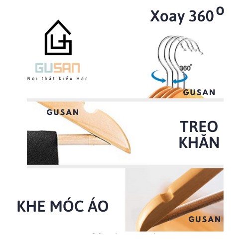 (COMBO 5 MÓC) Móc treo quần áo thông minh giá rẻ GUSAN bằng gỗ, móc treo đồ Phong Cách Hàn Quốc