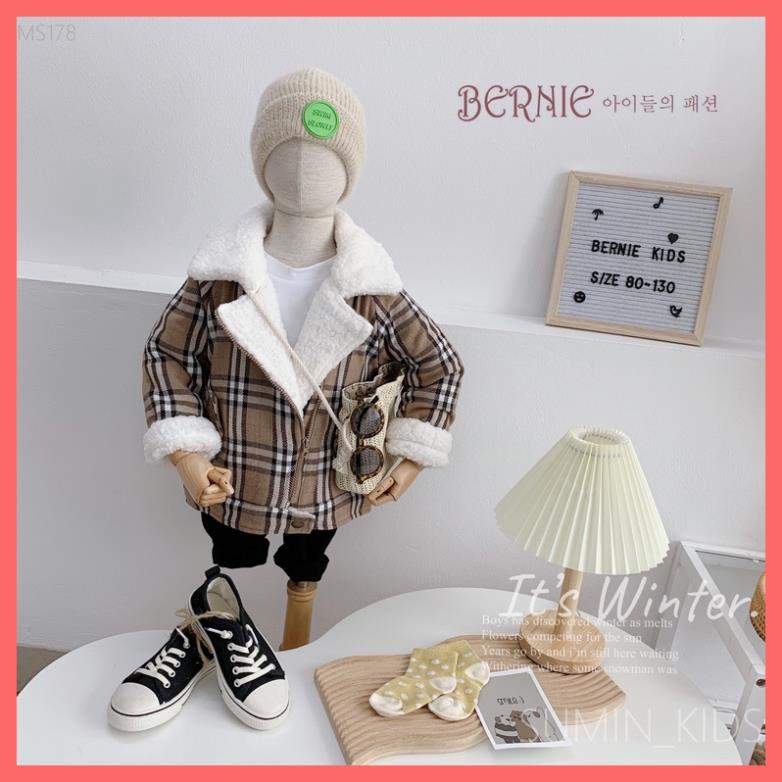 Áo khoác dạ lót bông kẻ cho bé - Thời trang trẻ em Sumin Kids - Cổ Vest Màu Burberry