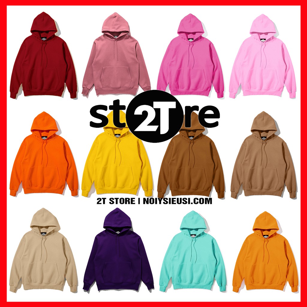 Áo Hoodie unisex 2T Store bst 24 màu sắc - Áo khoác nỉ chui đầu nón 2 lớp dày dặn chất lượng (Màu 13 đến 24)