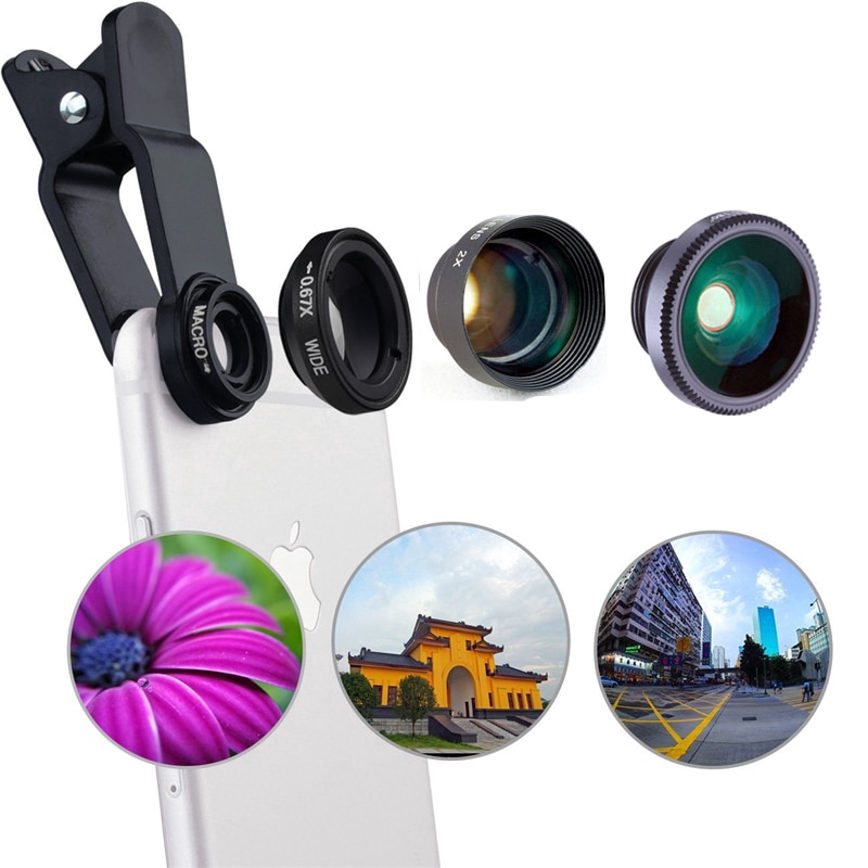 4 trong 1 camera lens kit 2X ống kính tele 180 Fisheye Cá mắt + Macro + 0.67X Wide angle Lens cho iphone 6 Samsung HTC