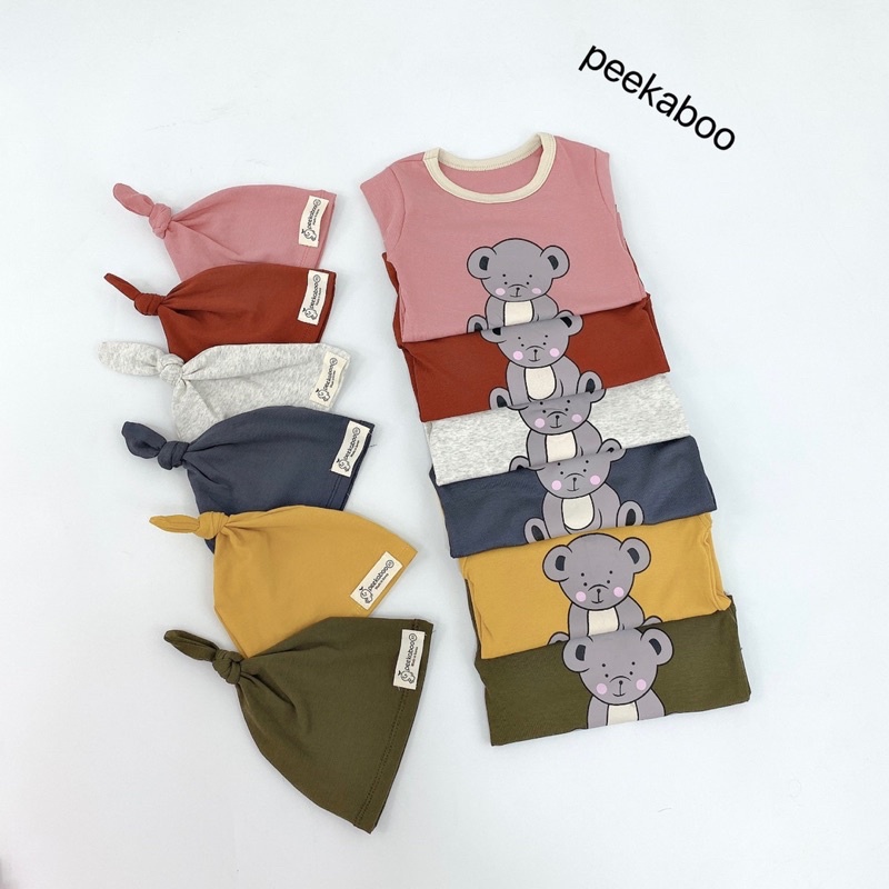 Bộ gấu kèm mũ chất cotton Hàn cao cấp co giãn 4 chiều