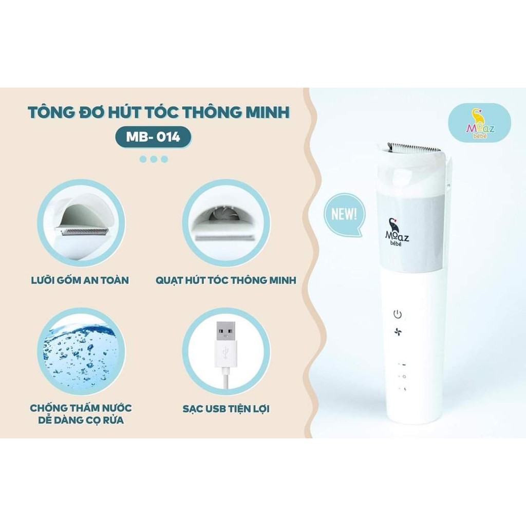 [CHUBBYSHOP] Tông đơ cắt tóc cho bé thông minh Moaz Bebe MB-014 có tính năng hút tóc