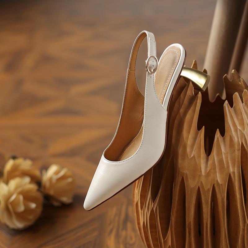 Giày Cao Gót Da Mềm Mũi Nhọn Phong Cách Pháp Thời Trang Mùa Hè Cho Nữ