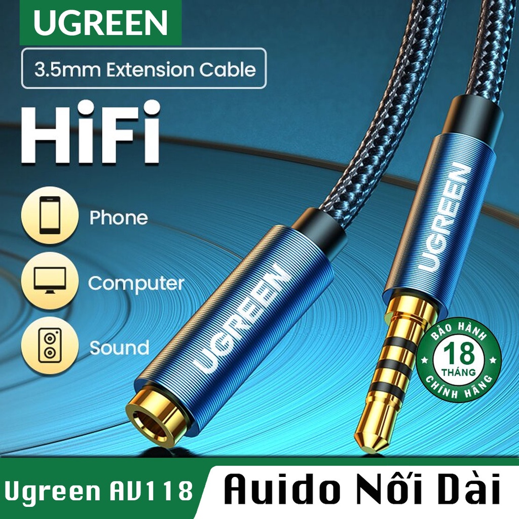 Cáp Nối Dài Cổng 3.5mm Hỗ Trợ Mic Siêu Xịn UGREEN AV118 Chính Hãng