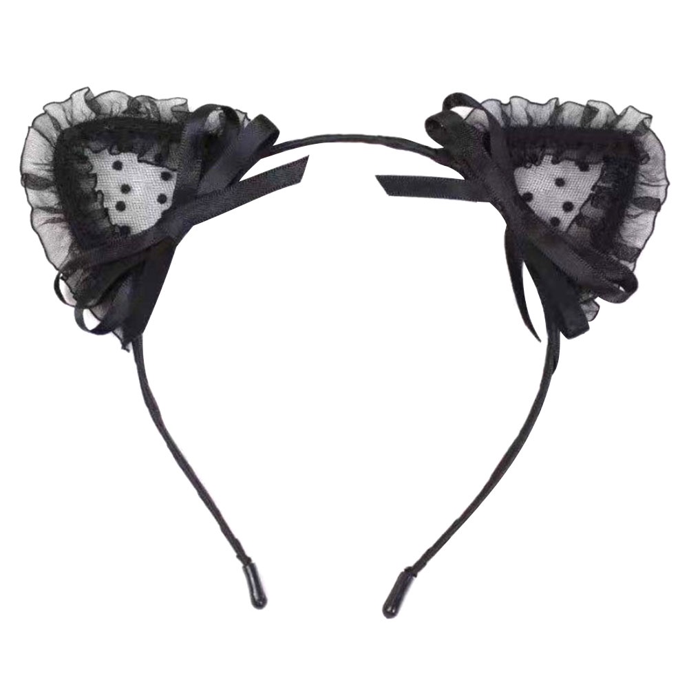 YD Băng Đô Cài Tóc Hình Tai Mèo Bằng Ren Màu Đen Đáng Yêu Cho Nữ