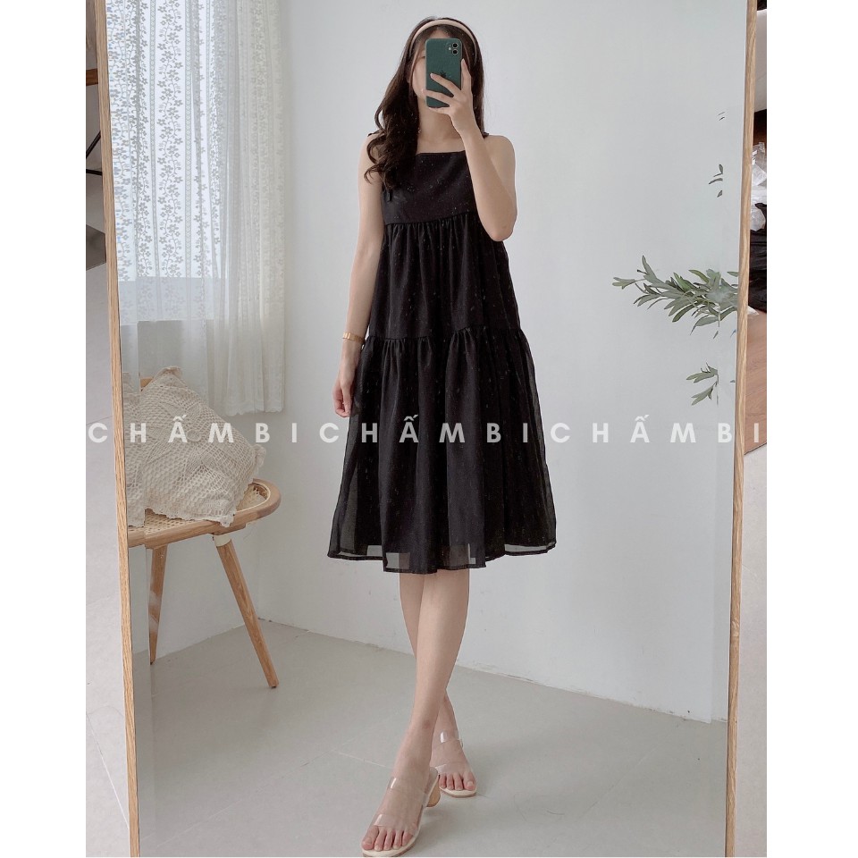 Váy kiểu Hàn Quốc V.069, váy voan tơ hai dây thắt nơ 3 tầng cực xinh | BigBuy360 - bigbuy360.vn