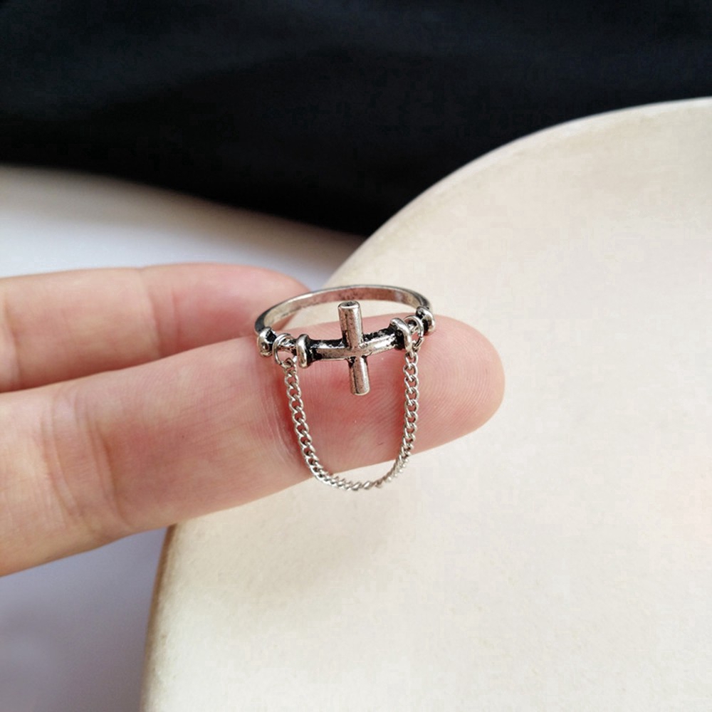 Nhẫn trang trí cây thập tự và dây xích kiểu cổ điển thời trang Hàn Quốc cho nam và nữ