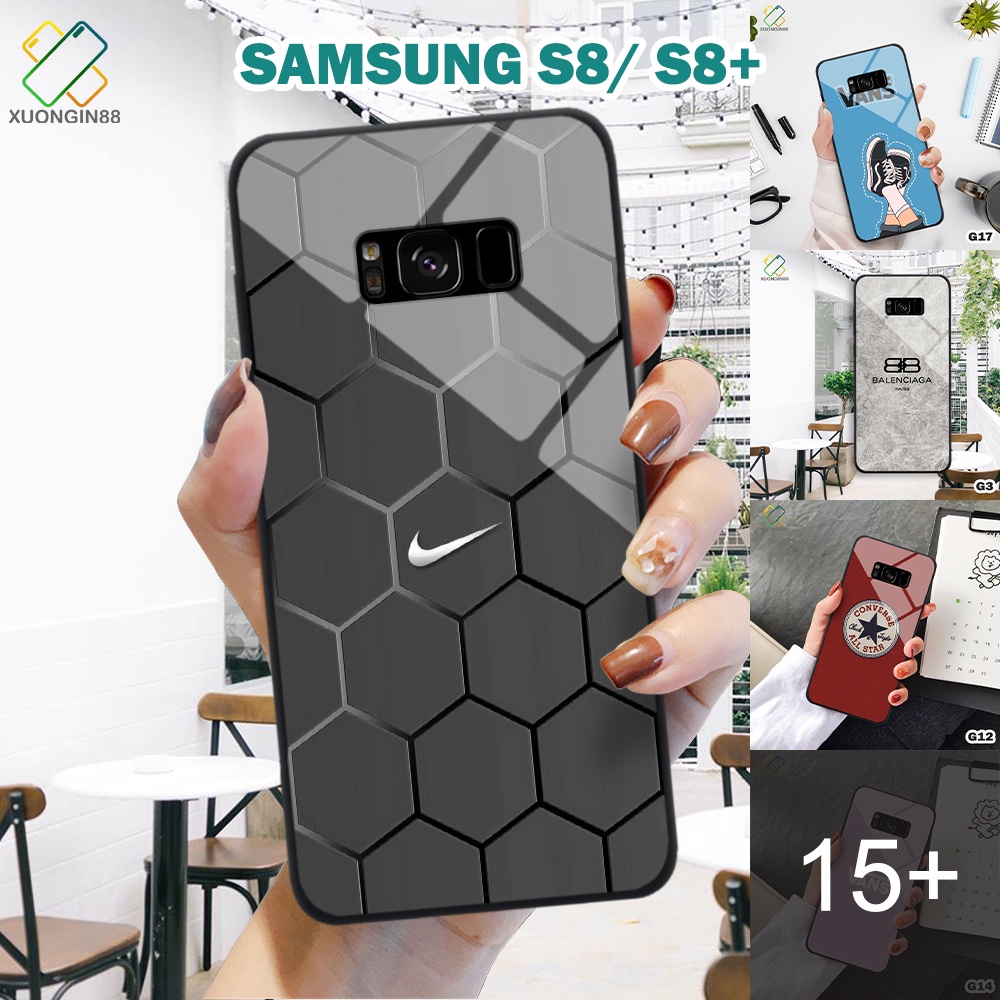 Ốp lưng kính Samsung S8/ S8+ in 3D hình Logo các hãng giầy nổi tiếng
