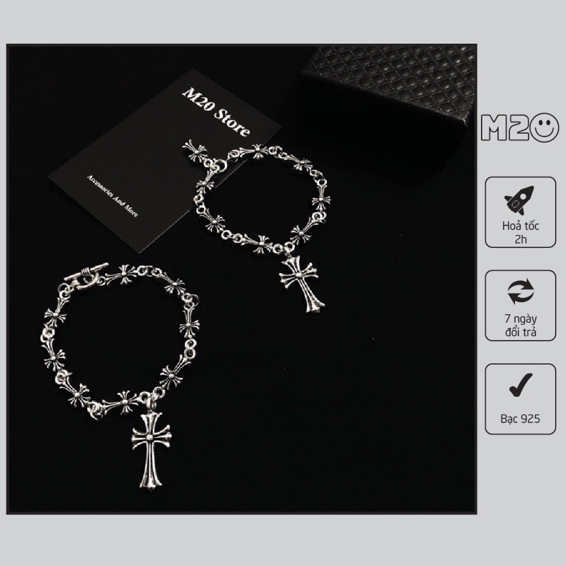 Vòng tay Chrome Heart Bạc 925 Chống Gỉ,Vòng Tay Nam Nữ Phong Cách Cổ Điển