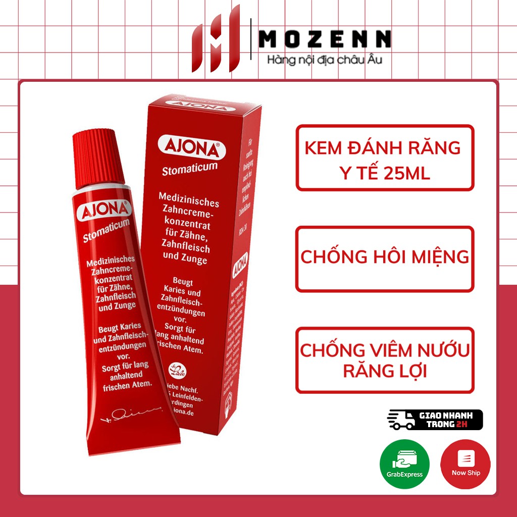 Kem đánh răng y tế Ajona 25ml loại bỏ cao răng, trắng răng, chống viêm nướu răng miệng hàng nội địa Đức