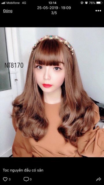 Tóc giả nguyên đầu ❤️ FREESHIP , tóc nguyên đầu xoăn lửng 8112