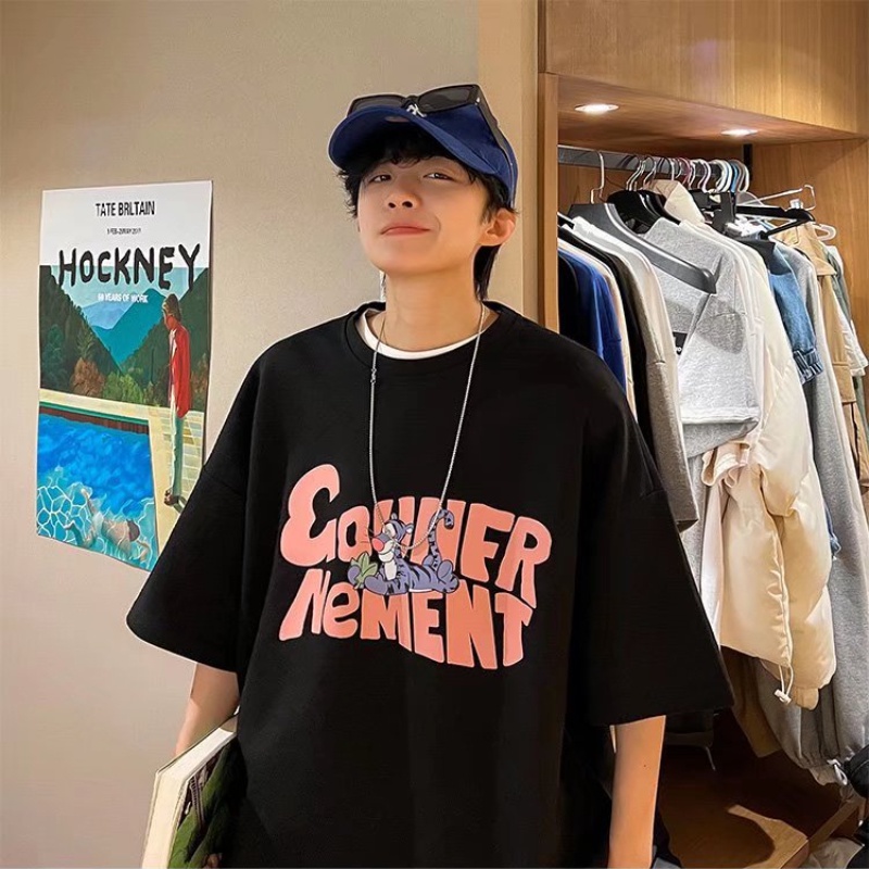 Áo Thun Tay Lỡ Cổ Tròn Dáng Rộng In Chữ Và Hoạt Hình Thời Trang Cho Nam Size M-8XL