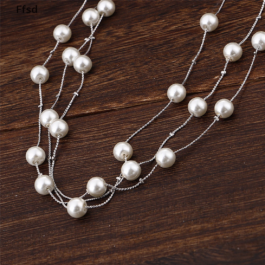 {Ffsd} Bộ Trang Sức Vòng cổ Vòng Tay Bông Tai Ngọc Trai Nhiều Lớp Thời Trang Dành Cho Cô Dâu