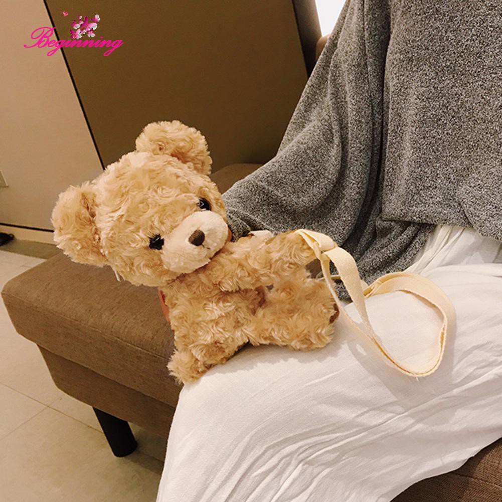 Túi đeo chéo giả lông hình gấu dễ thương cho nữ