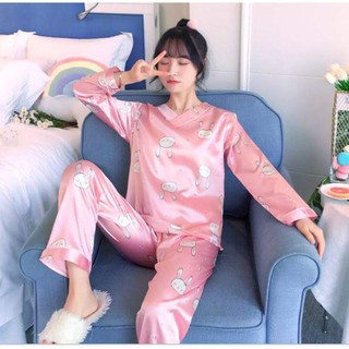 Pijama lụa satin Quảng Châu tay dài quần dài