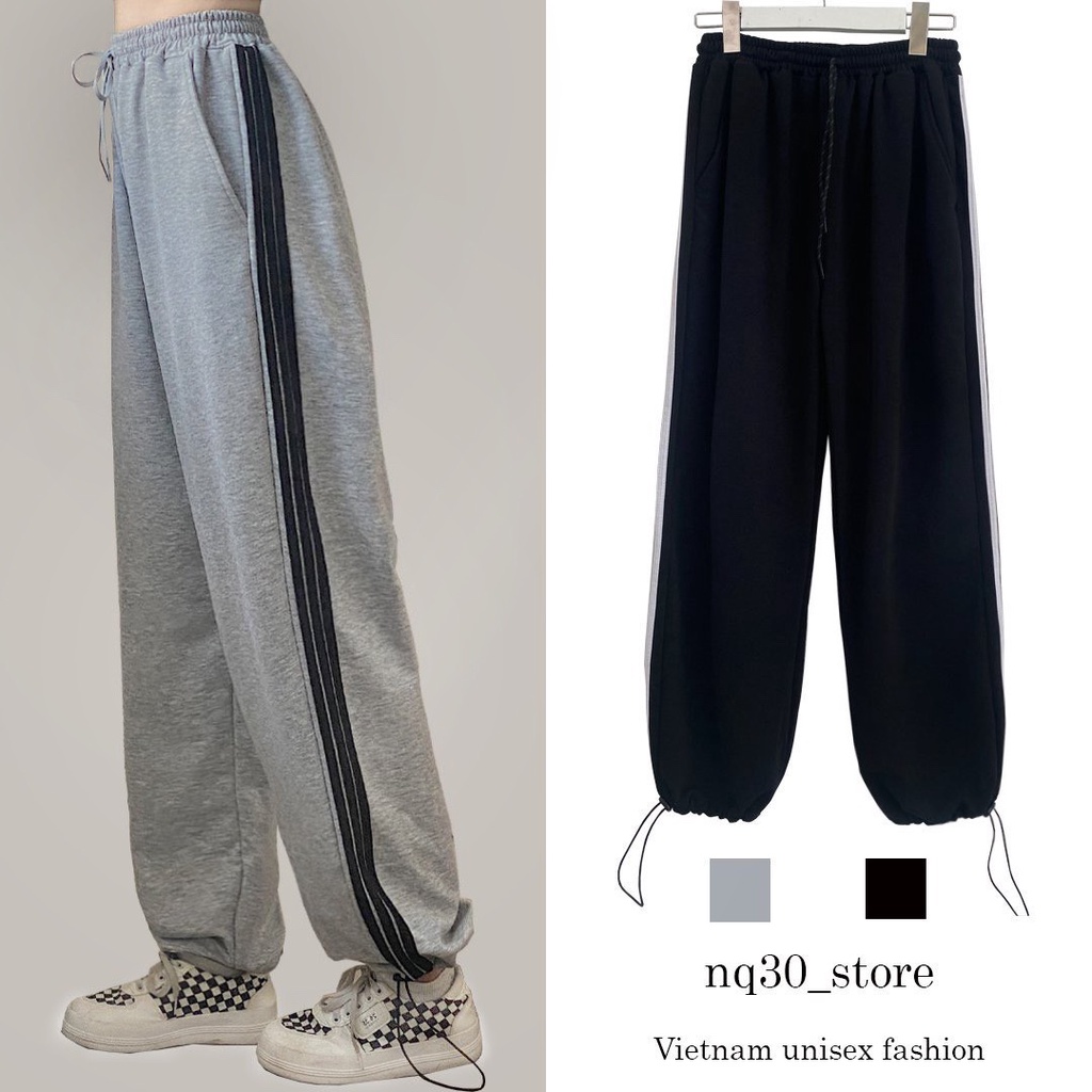 Quần Jogger Ống Rộng 3 Sọc Rút Dây Nam Nữ Unisex