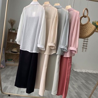 Sét váy 2 dây lụa kèm áo sơ mi voan