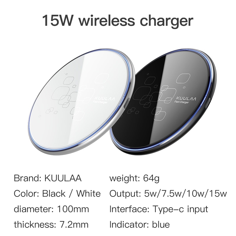 KUULAA 15W Qi Wireless Charger For Xiaomi Mi 9 Pro Mirror Wireless Charging Pad Fast Charger For iPhone 11 X XS Max XR 8 Plus