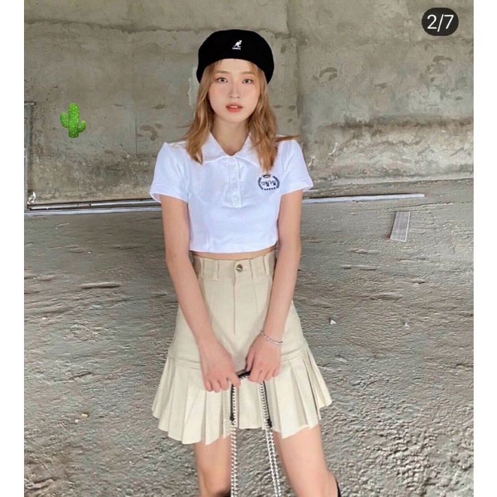 Áo kiểu croptop ôm polo chữ hàn quốc 1991x shop