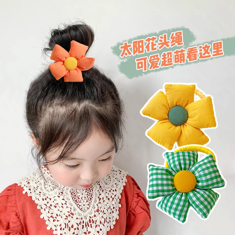 Dây Buộc Tóc Cao Su Đính Hoa Hướng Dương Dễ Thương Phong Cách Hàn Quốc Thời Trang Cho Bé Gái