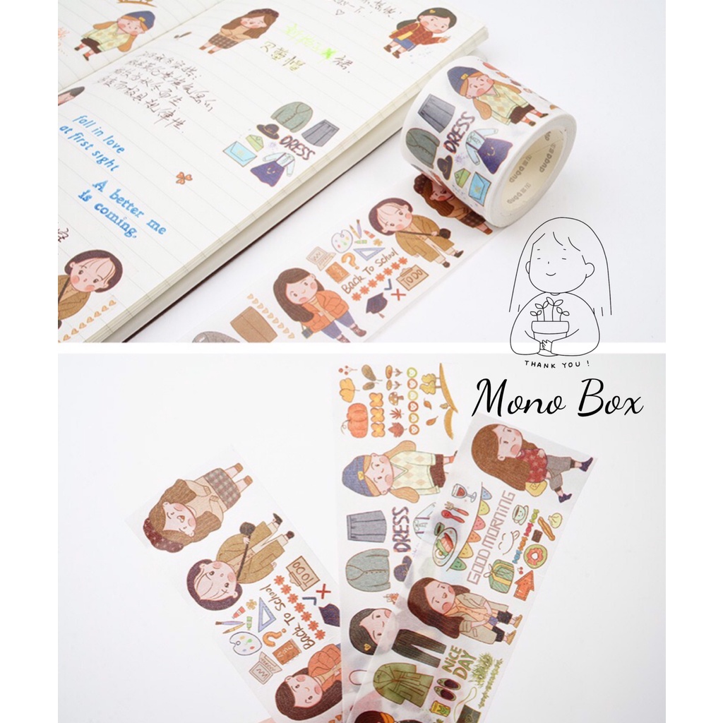 [Chiết] Washi tape mã CB040 4x35cm, băng keo dán trang trí họa tiết chibi nhân vật cô gái dễ thương Mono_box