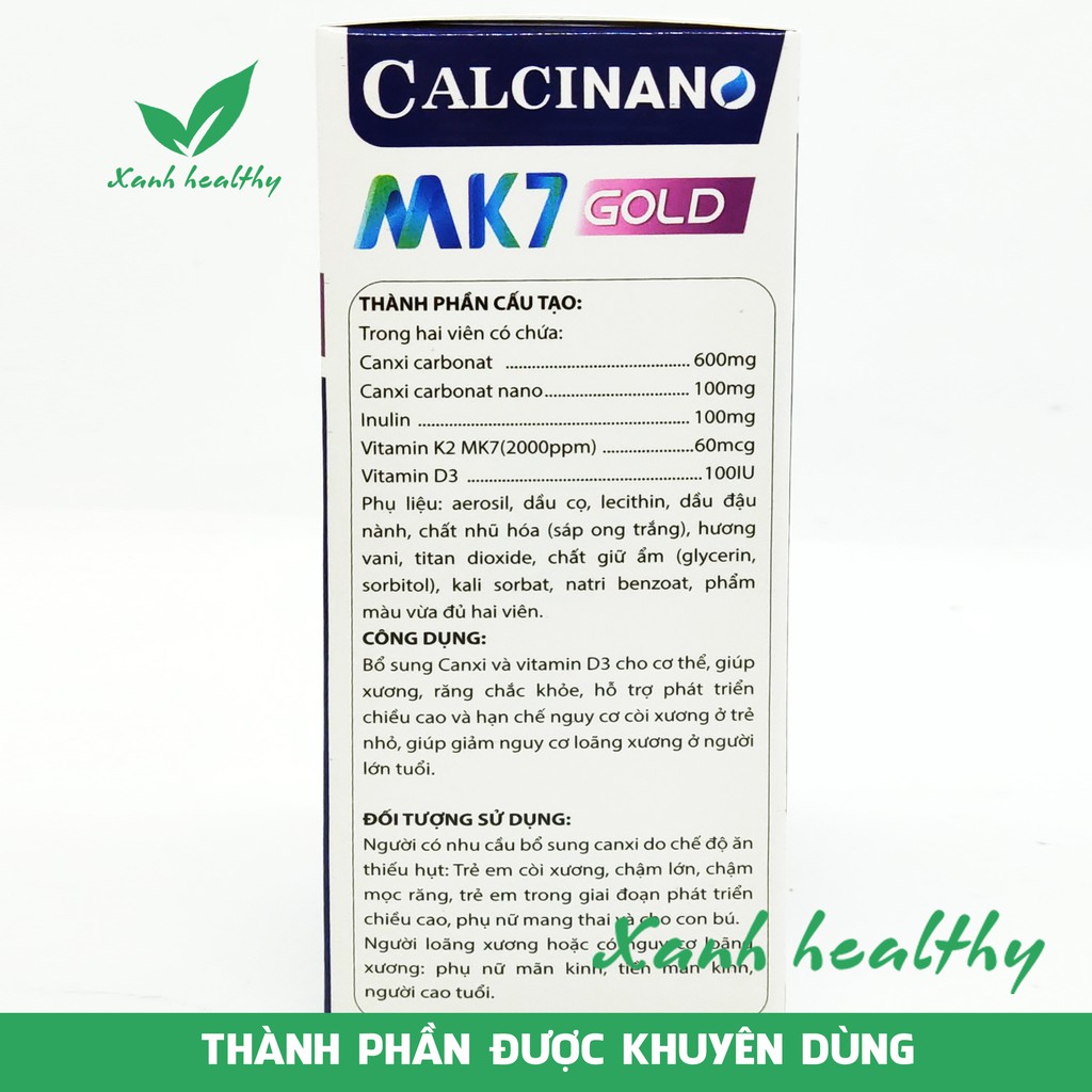 Viên uống bổ sung canxi  CALCI NANO MK7 GOLD kết hợp  vitamin D3, K2 - giúp xương chắc khỏe, phát triển xương