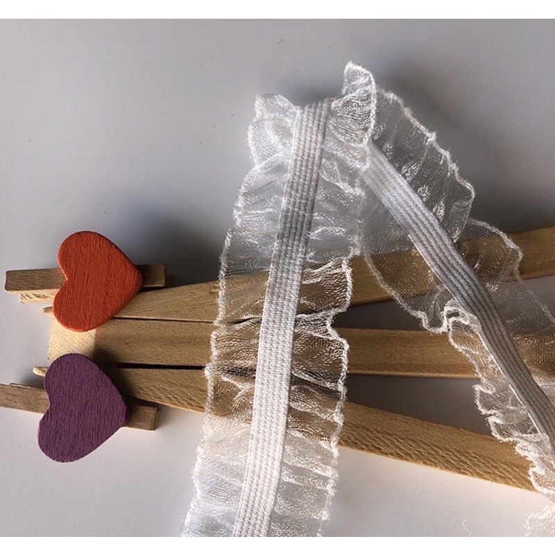 Ruy băng bèo nhún, thun bèo làm băng đô cài tóc, may viền váy áo, phụ liệu may mặc