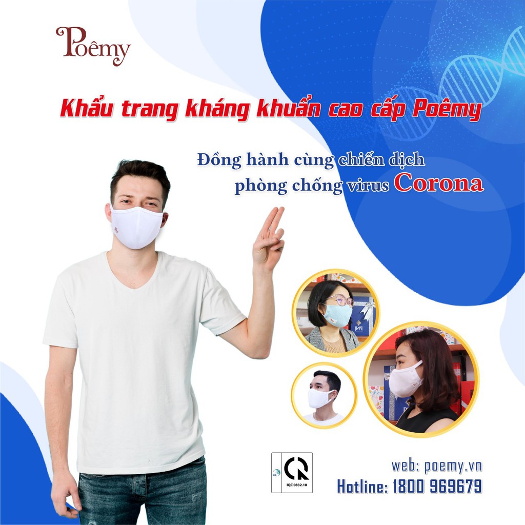 Combo 5 Khẩu trang vải 2 lớp kháng khuẩn Poêmy