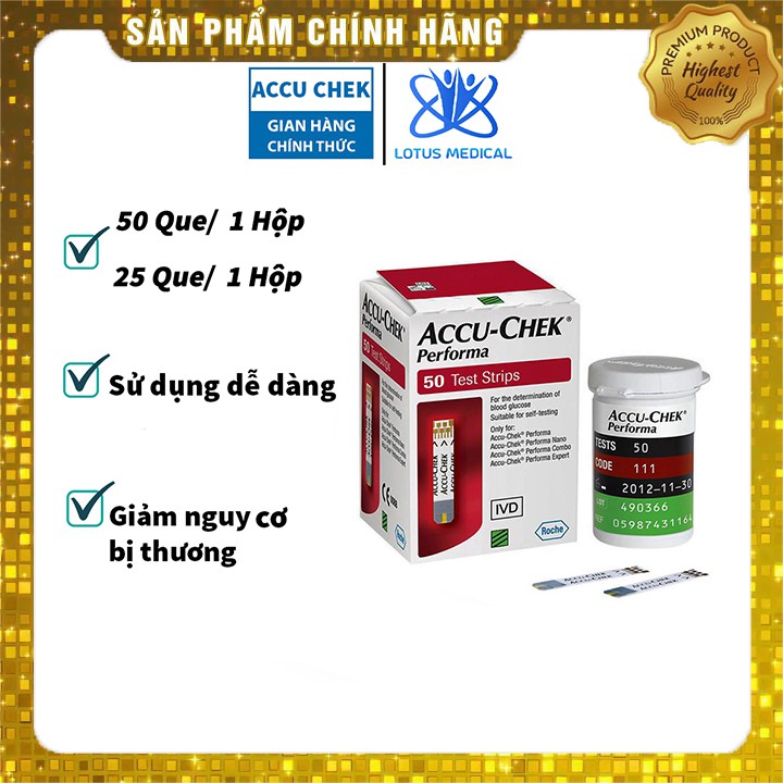 Hộp 25 / 50 Que thử đường huyết ACCU CHEK PERFOMA - Que thử tiểu đường Accu Chek Perfoma