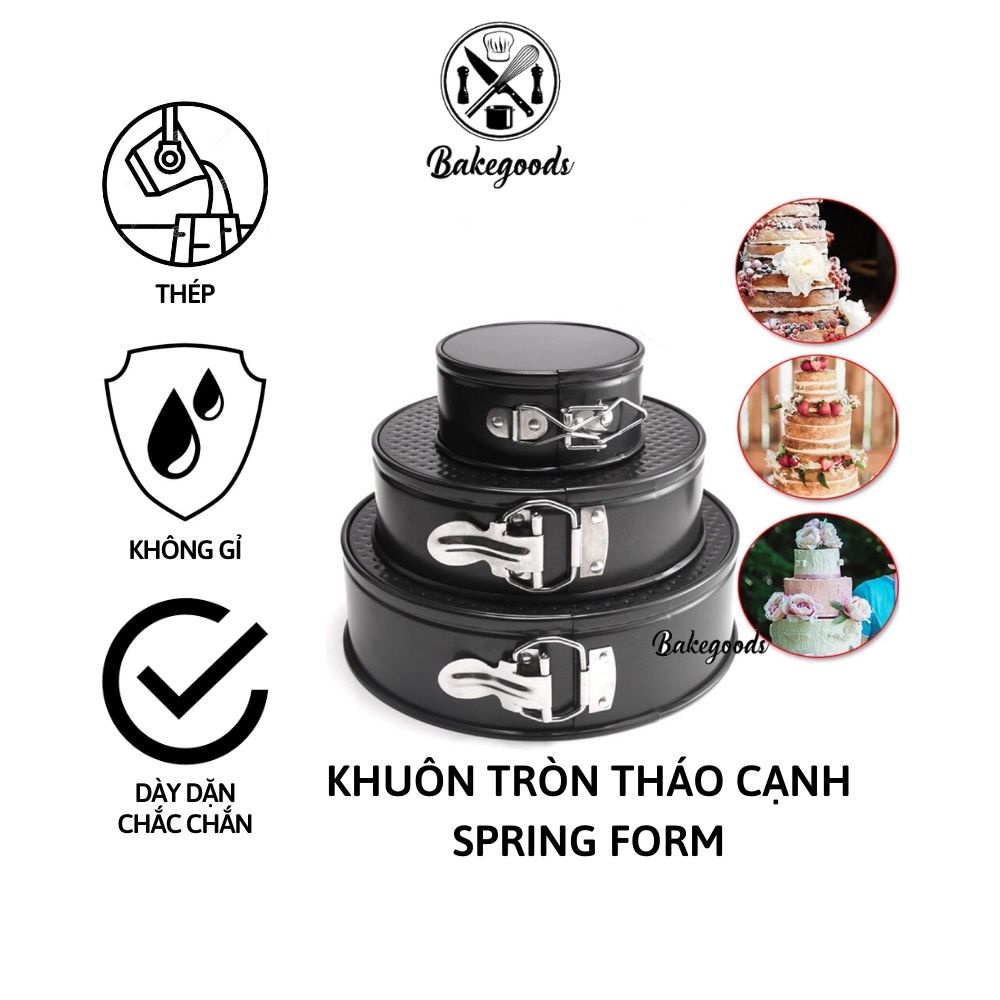 SPRING FORM khuôn bánh gato tháo cạnh, khuôn bánh bông lan chống dính kích thước 16 cm, 18 cm, 20 cm, 22 cm loại đẹp