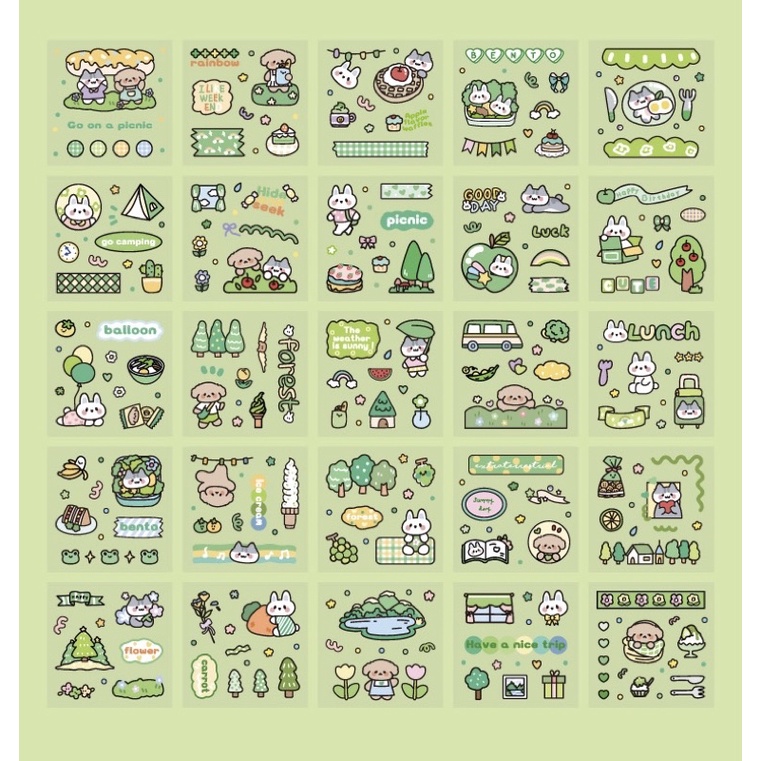Sticker hộp 100 tấm cute Forest - Tặng Hình Xăm Dán