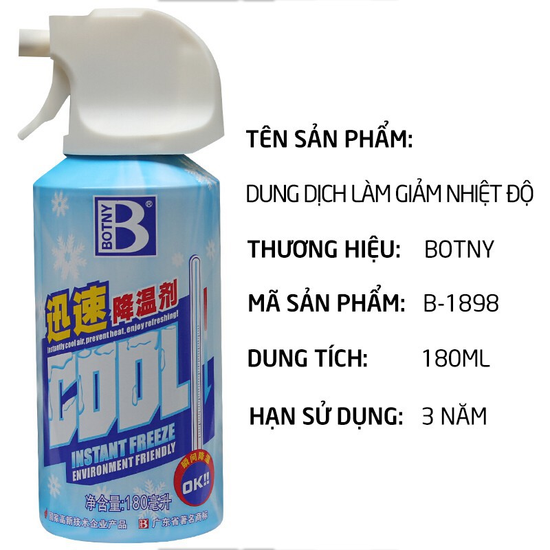 Bình xịt làm lạnh tức thì - Dung Dịch Làm Giảm Nhiệt Độ cơ thể làm mát không khí nhanh cho yên xe, ghế ngồi ô tô an toàn