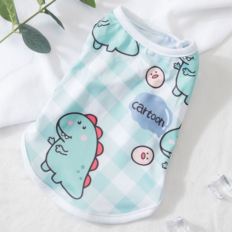 áo ba lỗ in hình khủng long và mèo thần tài cho chó mèo