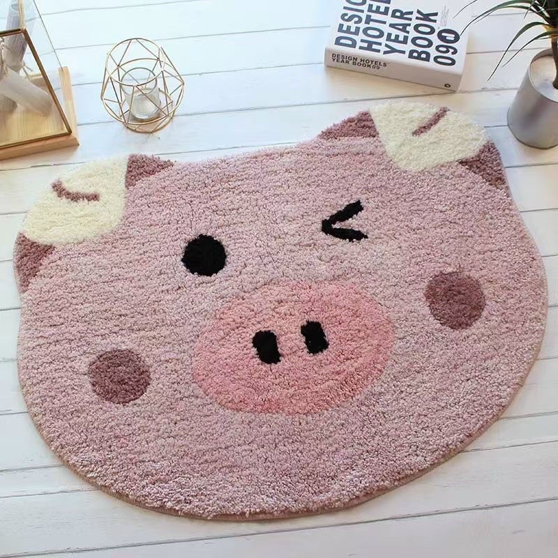 Thảm lau chân 3D hình thú, Thảm chùi chân lông cừu siêu xinh thấm hút nước tốt, mặt sau chống trơn trượt