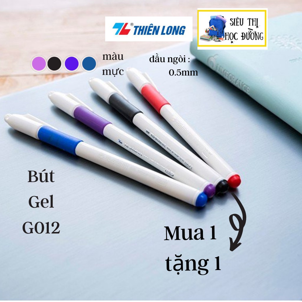 Bút Gel Thiên Long GEL-012. Đầu bi : 0.5 MM, Viết mực nước 4 Màu: Xanh/đỏ/đen/tím.