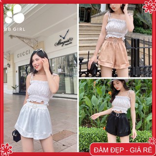 Quần đùi ống rộng vải lụa ánh có phối đá cực xinh đủ size SML - Quan31