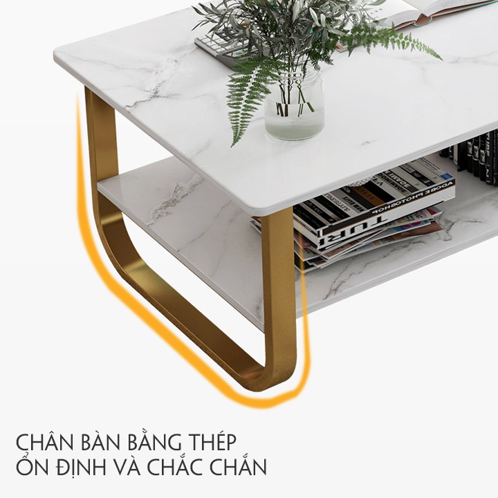 Bàn Trà Sofa 2 Tầng, Bàn Trà Gỗ Công nghiệp Mặt Vân Đá (M023)