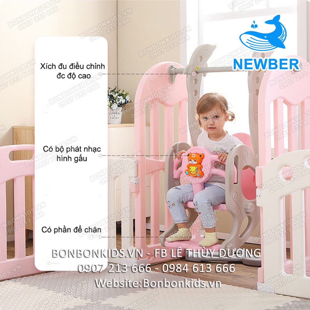 Nhà bóng cầu trượt Hàn Quốc Newber Luxury 1 (9 chi tiết) (1m9x1m9) kèm Kệ để đồ chơi + Khu vui chơi cho bé