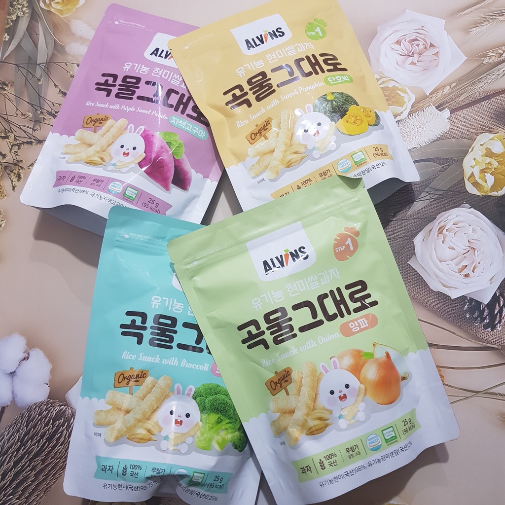 Bánh gạo lứt hữu cơ Alvins Hàn Quốc cho bé ăn dặm