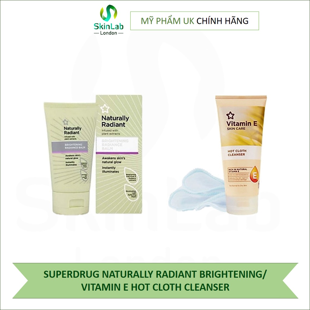 (Bill UK) Kèm Sẵn Khăn-Tẩy trang khăn nóng Superdrug Naturally Radiant Brightening/ Vitamin E Hot Cloth Cleanser