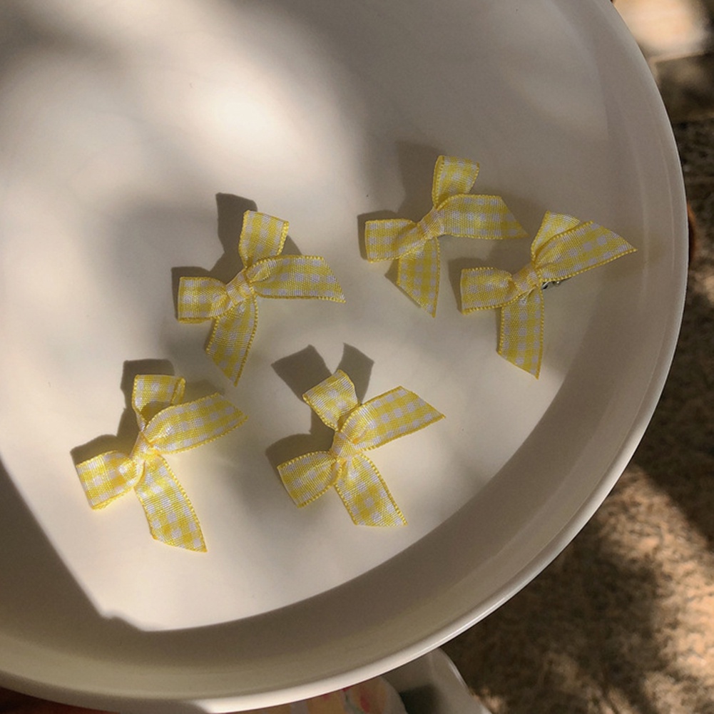 Set 5 Kẹp Tóc Hình Nơ Họa Tiết Sọc Caro Bằng Acrylic Thời Trang Cho Nữ