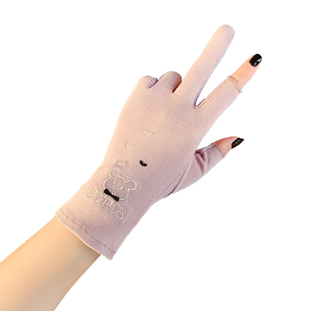 Đôi găng tay lưới thêu hình mặt gấu thời trang nữ tính