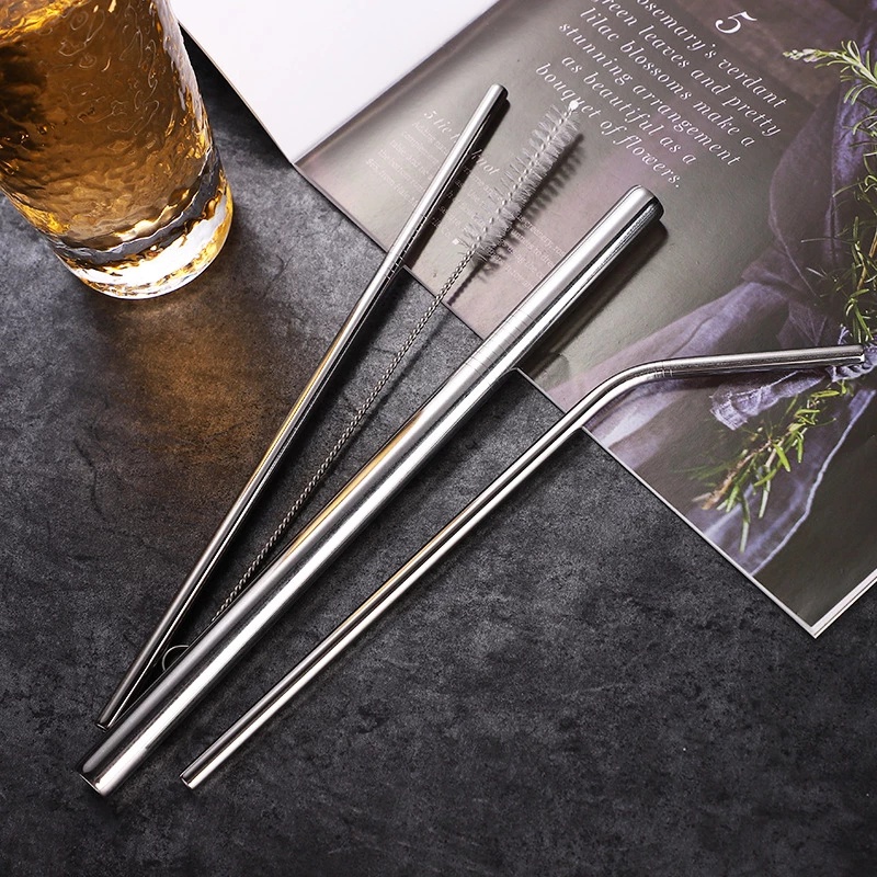 Bộ 4 món ống hút inox 304 thép không gỉ tái chế sử dụng thân thiện môi trường
