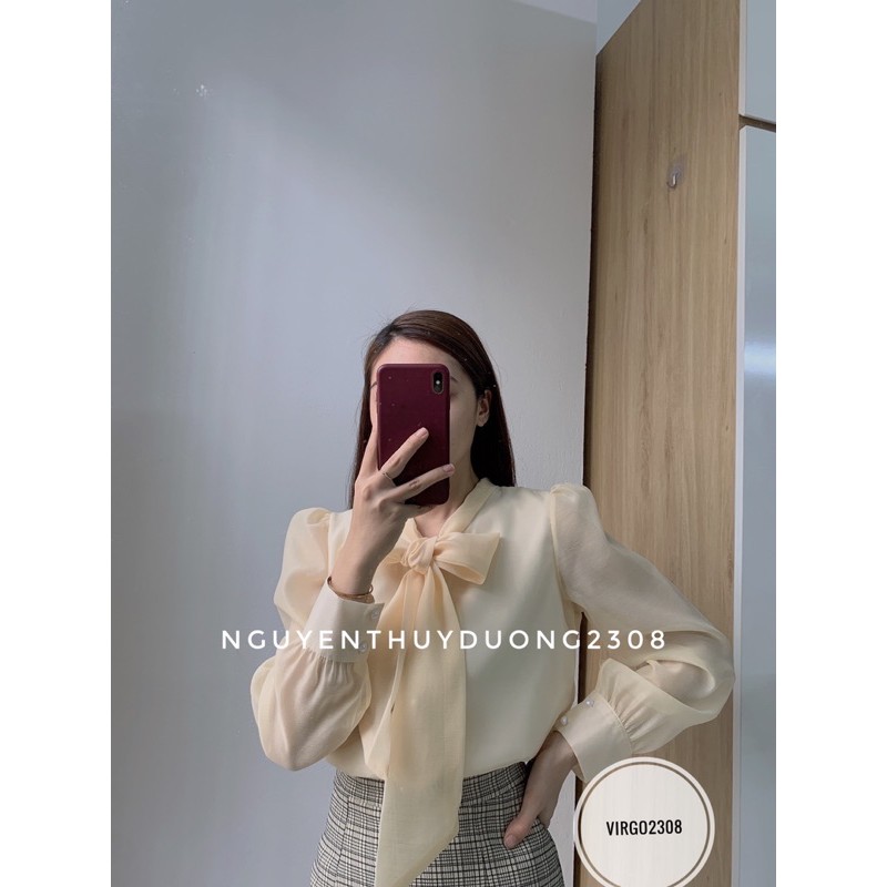 [Ảnh thật/Sẵn]Áo sơmi tơ lụa nơ cổ tiểu thư