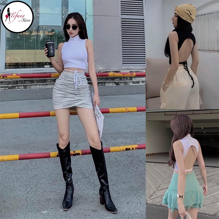 Áo Croptop Cột Nơ Sau Lưng Hở Lưng Mút Ngực Trong Bigsize Dưới 80Kg Áo 2 Lớp "HLCC"