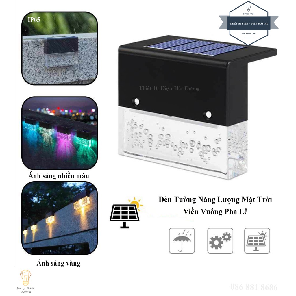 Đèn Led Gắn Tường Pha lê Kiểu Viền Vuông SL-615 - Năng Lượng Mặt Trời - 2 Chế Độ Ánh Sáng Vàng và Đổi Màu  - Chống Nước