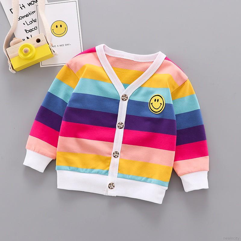 Áo khoác cardigan dệt kim kẻ sọc thời trang Hàn Quốc đáng yêu cho bé