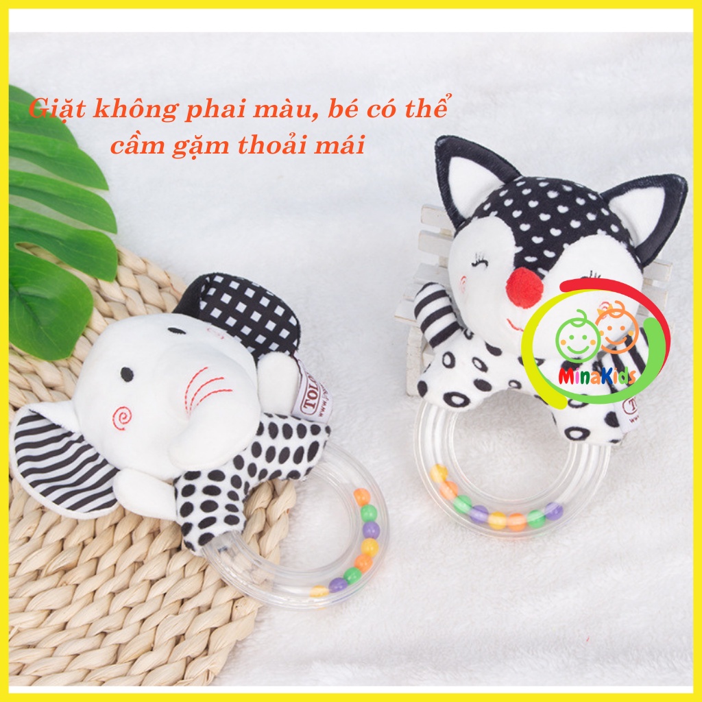 Lục Lạc Cầm Tay Hình Thú Nhồi Bông Đáng Yêu Cho Bé Đồ Chơi Chút Chít Đen Trắng Kích Thích Thị Giác TCT18